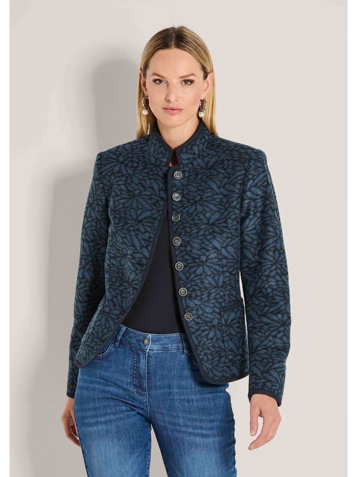 

MADELEINE Укороченный шерстяной блейзер со стоячим воротником и карманами, дымчато-синего/темно-синего цвета