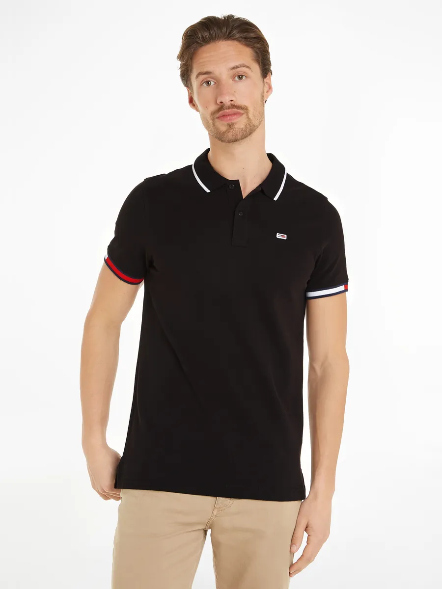 

Рубашка-поло Tommy Jeans "TJM REG FLAG CUFFS POLO", с воротником-поло, черный
