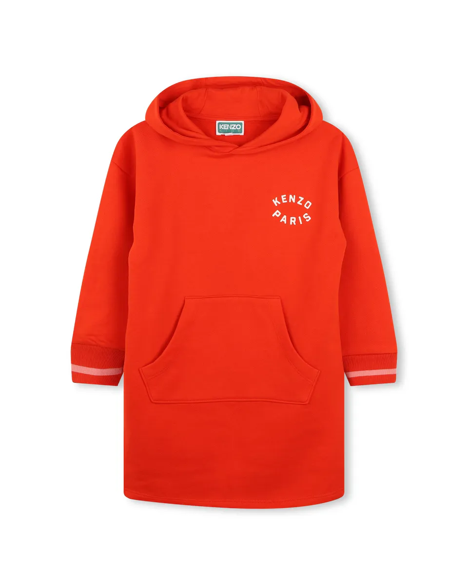 

Платье для девочки с капюшоном и карманом-кенгуру Kenzo Kids, красный