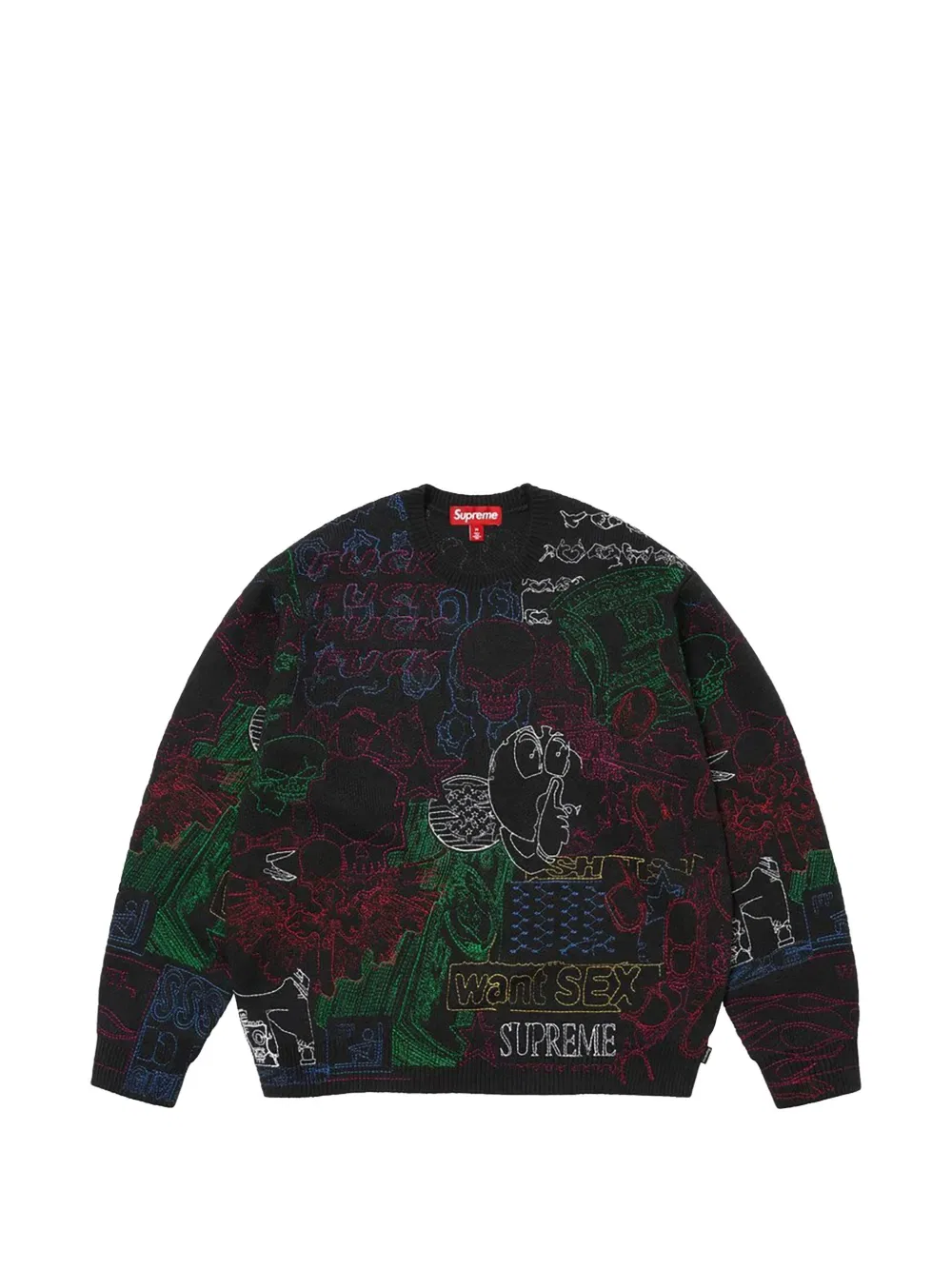 Свитер с вышивкой Supreme, черный