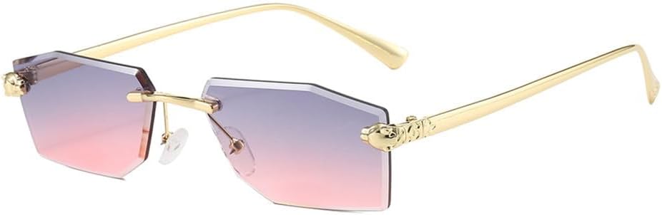 

Мужские солнцезащитные очки без оправы из сплава, женские солнцезащитные очки без оправы с градиентным переходом, ретро-многоугольные солнцезащитные очки LXLHWN, Golden Gray