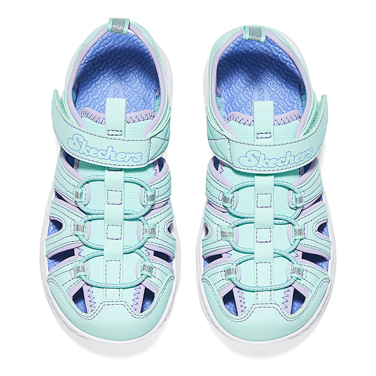 Skechers Kids Сандалии детские, износостойкие, дышащие, нескользящие, низкие, фиолетово-мятно-зеленые — фото 4