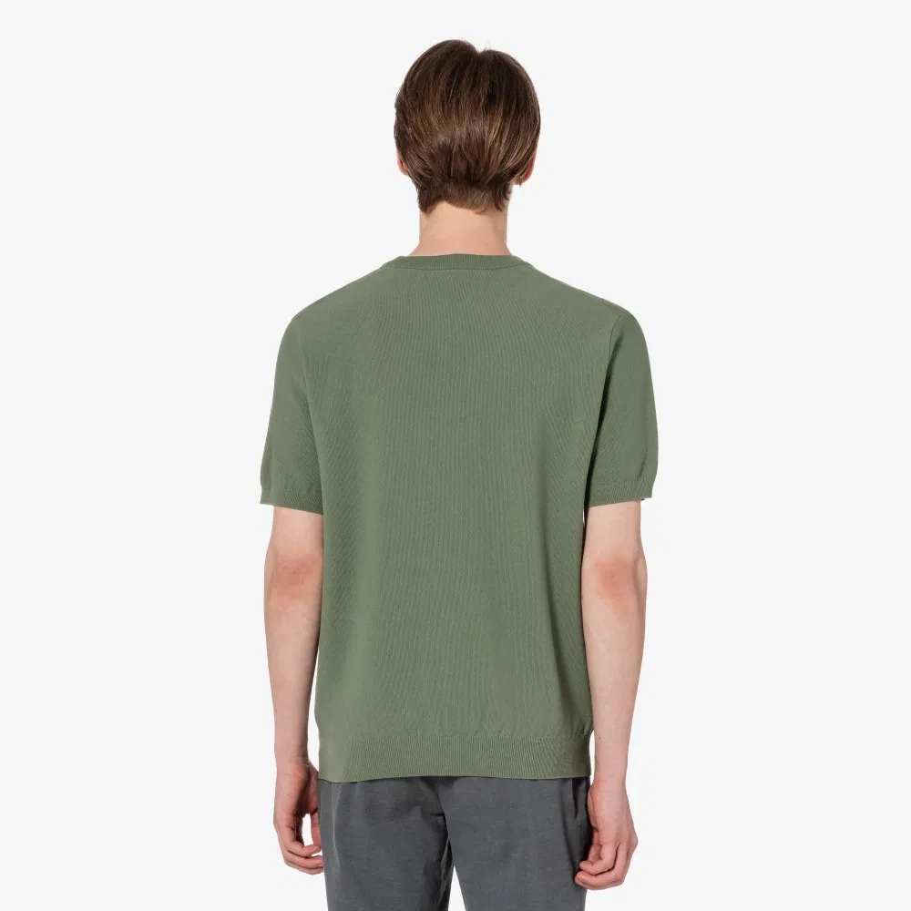 Мужской однотонный хлопковый джемпер с коротким рукавом, хаки, от Lacoste — фото 3