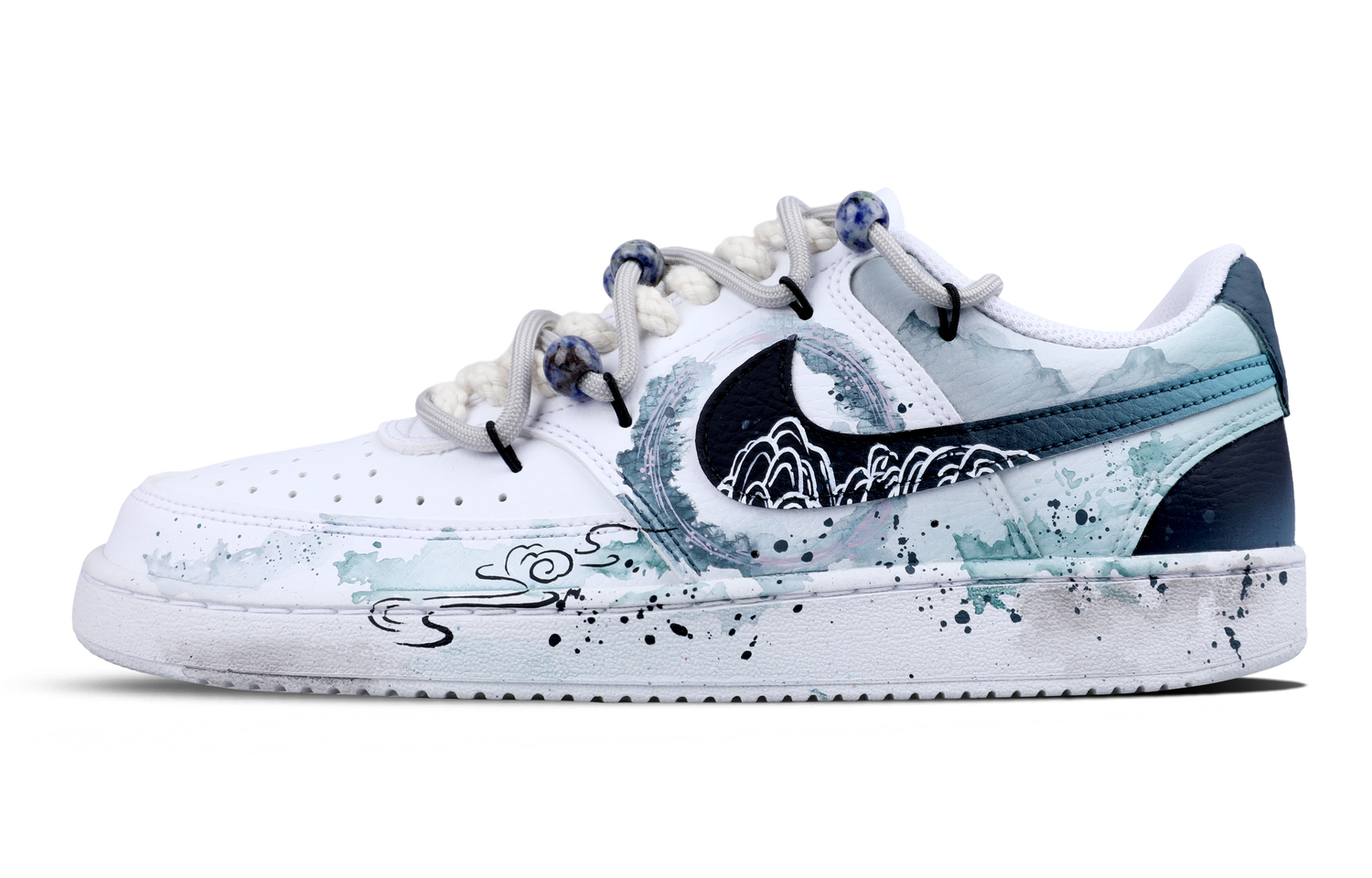 

Кроссовки Nike Court Vision 1 Low противоскользящие износостойкие низкие мужские бело-зелено-голубые с эффектом размытых чернил