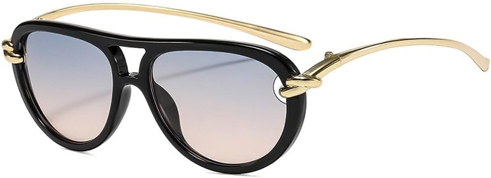 

Популярные модные женские солнцезащитные очки-пилот с двойной перемычкой, овальные очки с полой оправой и защитой от УФ-излучения UV400 для мужчин SKFGNX, Black Blue Tea