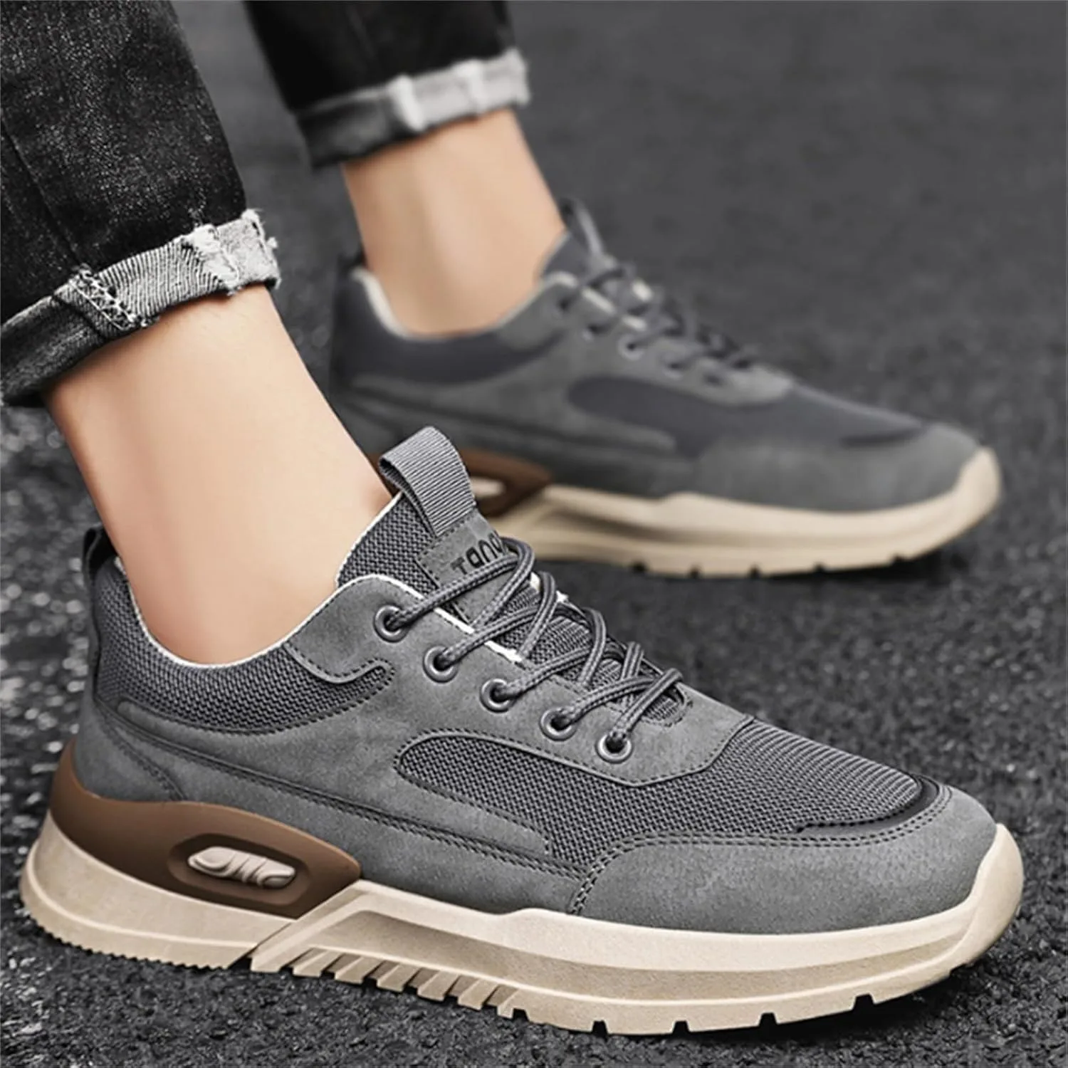 Manner Low Top Atmungsaktive Lauf PU повседневные спортивные кроссовки Herren Leder Generic, серый — фото 2