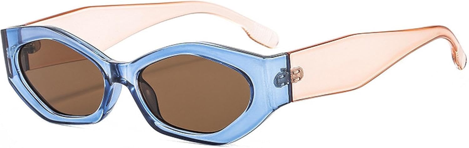 

Популярные модные солнцезащитные очки «кошачий глаз» в форме многоугольника для женщин, ретро-очки овальной формы с разноцветными линзами, солнцезащитные очки UV400 для мужчин WNCKSQ, Blue Champagne Tea