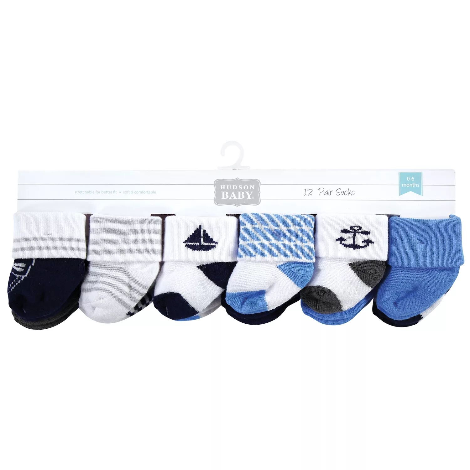 

Носки Hudson Baby Infant Boy из хлопка с насыщенным содержанием хлопка для новорожденных и махровые носки, морская тематика, 12 шт. Hudson Baby