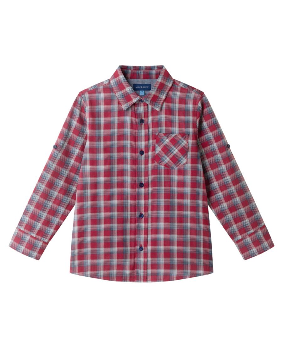 

Детская рубашка для мальчиков в красную клетку, двусторонняя, на пуговицах Andy & Evan, Red plaid