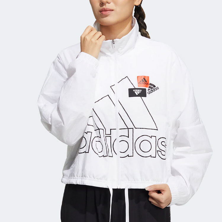 Женская куртка с логотипом на молнии и воротником-стойкой, белая Adidas — фото 2
