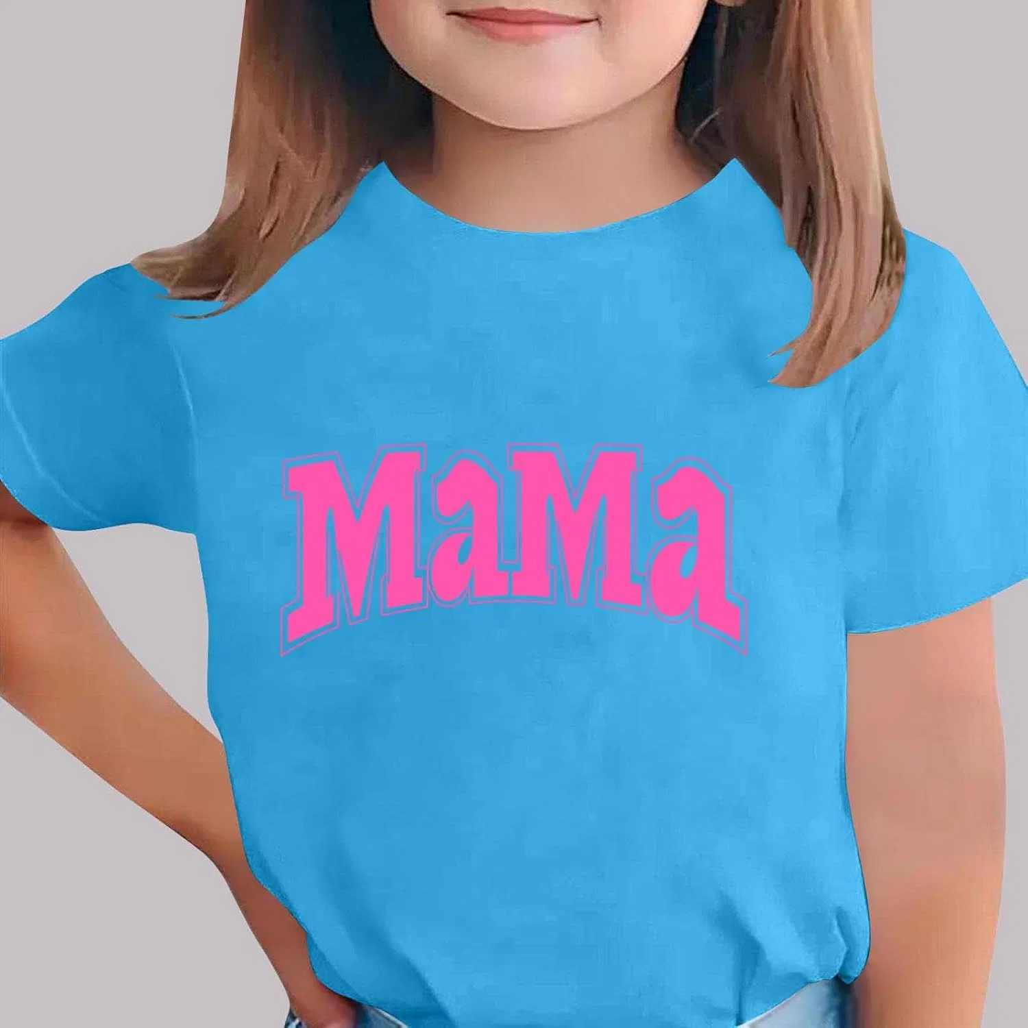 Футболка с коротким рукавом для девочек, с принтом Mama, бренд Zzalalana, синий