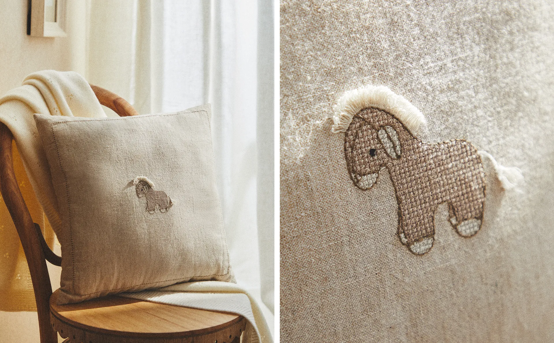 

Детская льняная подушка в виде ослика Zara Home, бежевый