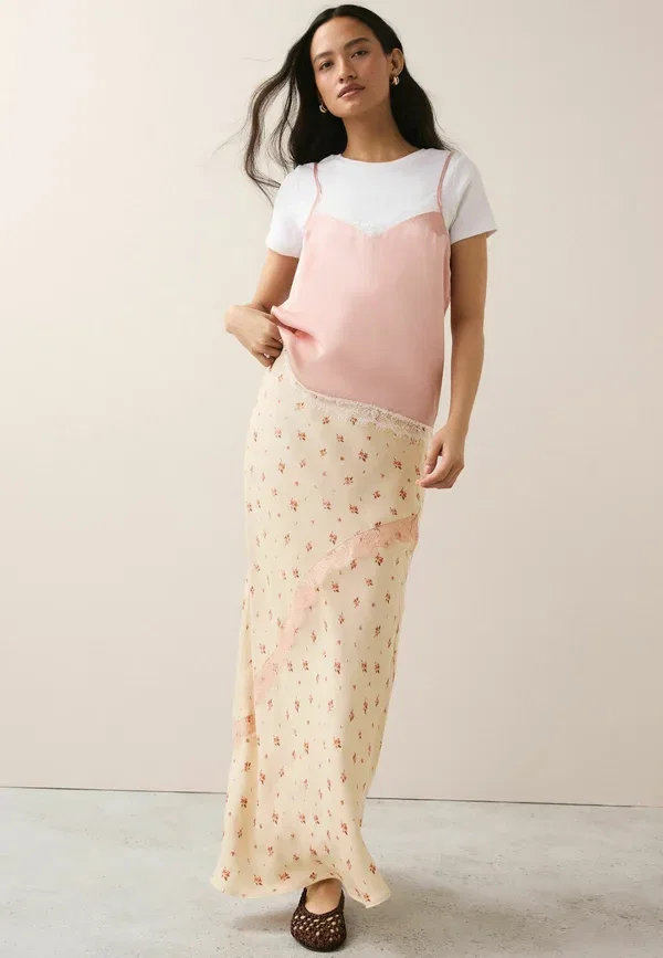 Юбка макси Next, cream pink floral, кремово-розовый цветочный — фото 2