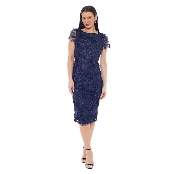 

Женское платье миди с каплевидными рукавами и цветочным принтом Oleg Cassini