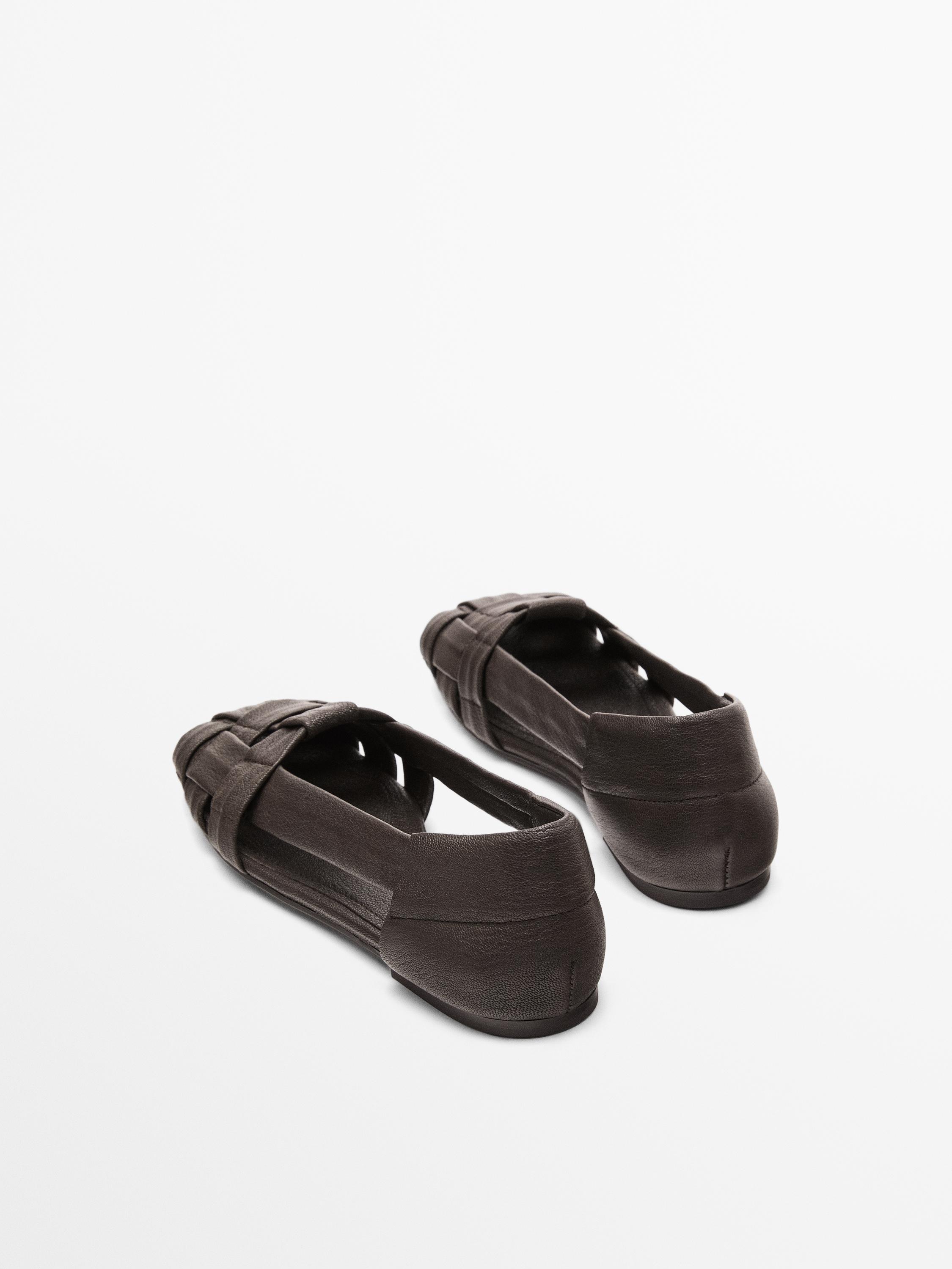 Мягкие кожаные сандалии в клетку Massimo Dutti, коричневый — фото 4