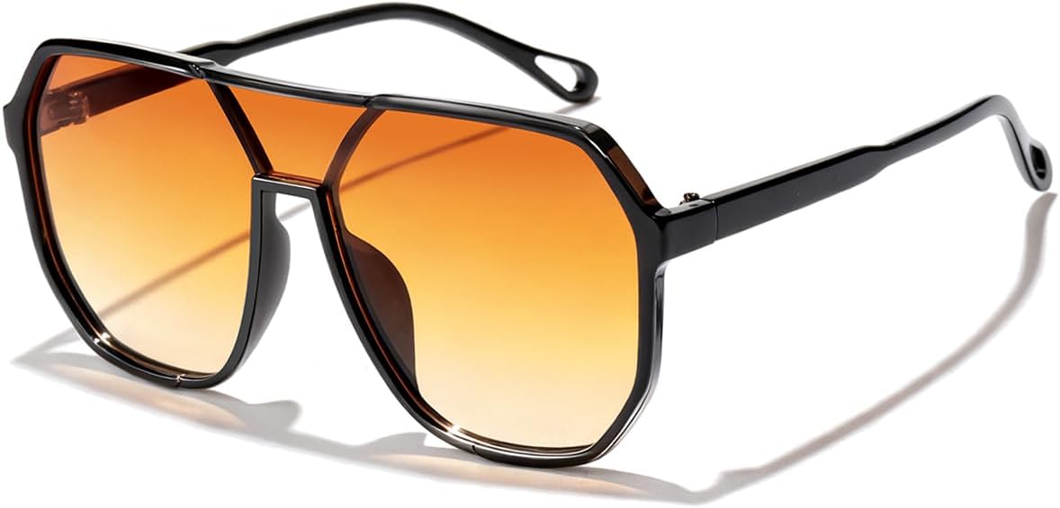 

Ретро-солнцезащитные очки-авиаторы большого размера для женщин и мужчин, винтажные модные солнцезащитные очки с большой квадратной оправой и защитой от УФ-излучения UV400 GFUIARA, Black-gradient Orange