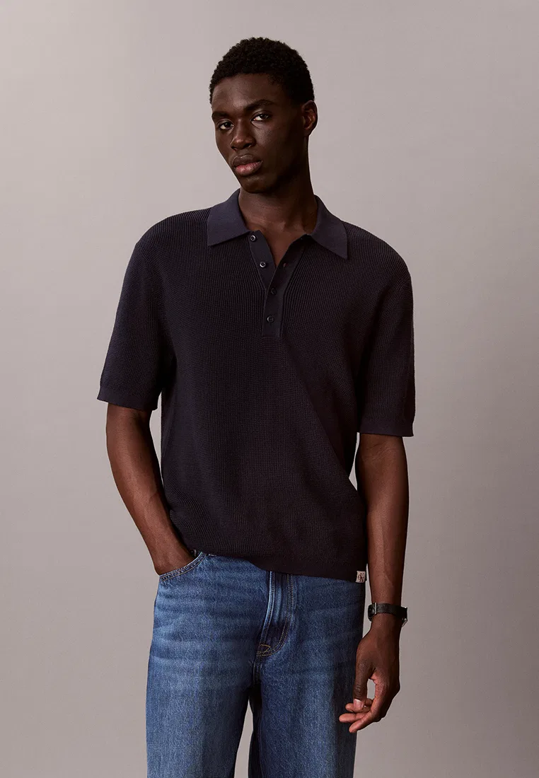 Поло, вафельный хлопок, Calvin Klein Jeans, темный сапфир