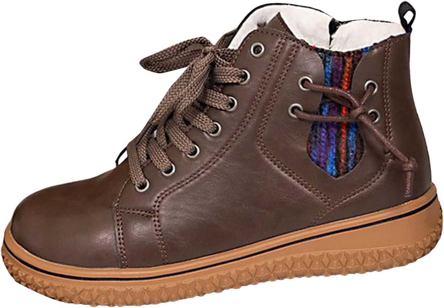 

Женские кожаные ботильоны на шнуровке с меховой подкладкой, противоскользящие, с круглым носком, платформой, боевые ботинки, удобная поддержка стопы, боковая молния, плоские кроссовки Baxtayel, Coffee