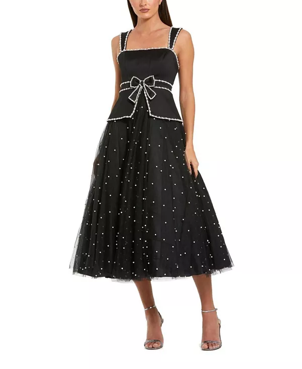 

Платье-Миди без рукавов, украшенное вышивкой из крепа и тюля. Mac Duggal, черный