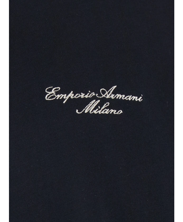 Синяя футболка с круглым вырезом и вышитым логотипом. Emporio Armani, синий — фото 3