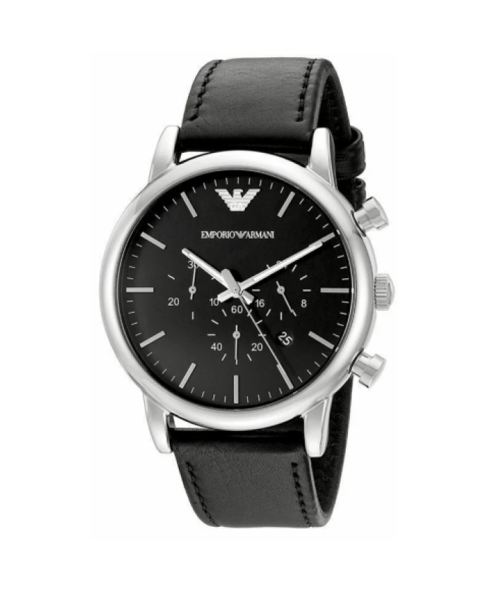 

Мужские часы с кожаным браслетом из нержавеющей стали Emporio Armani, серый