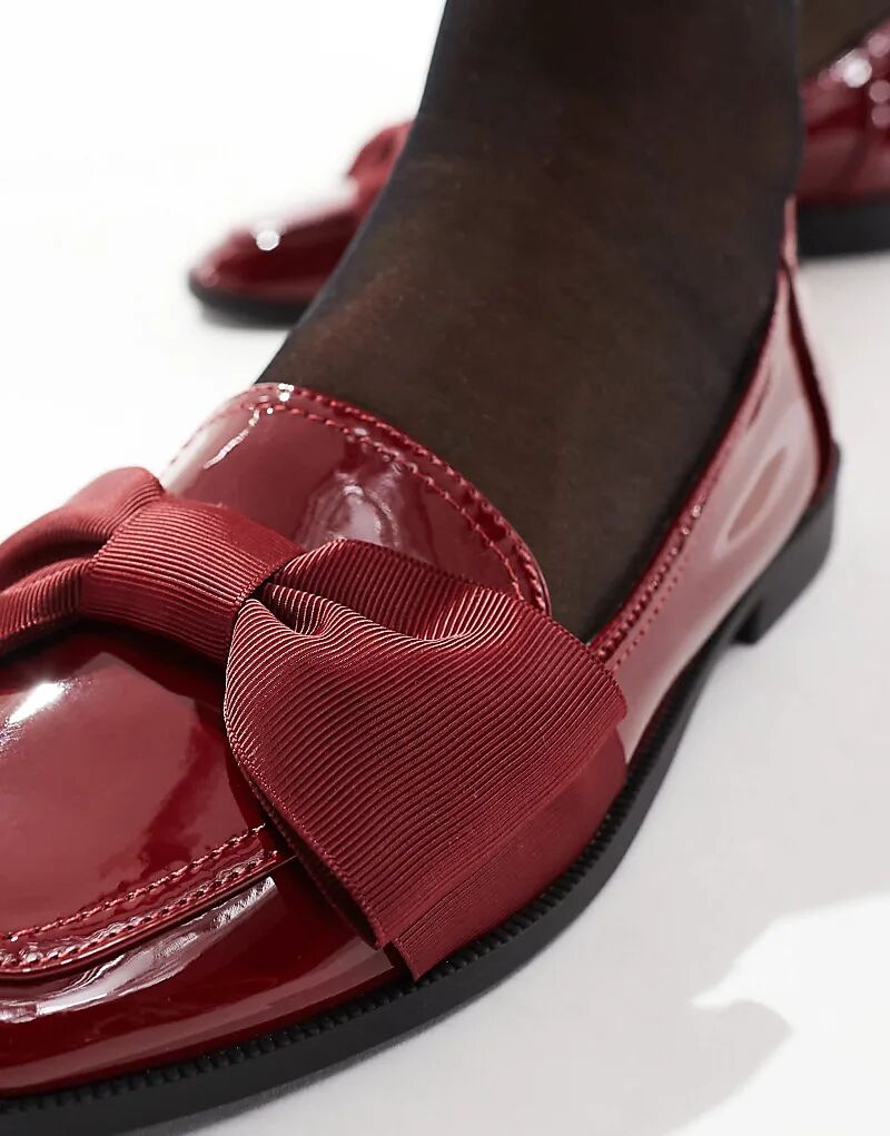 Туфли-лоферы Mentor Bow Loafer на плоской подошве Wide Fit в бордовом лаке ASOS DESIGN — фото 3
