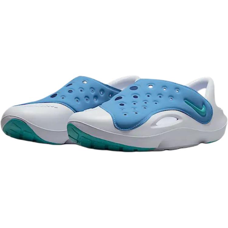 Детские сандалии Aqua Swoosh с нескользящей подошвой, устойчивые к истиранию и низким верхом для подростков Nike, белый/синий — фото 4