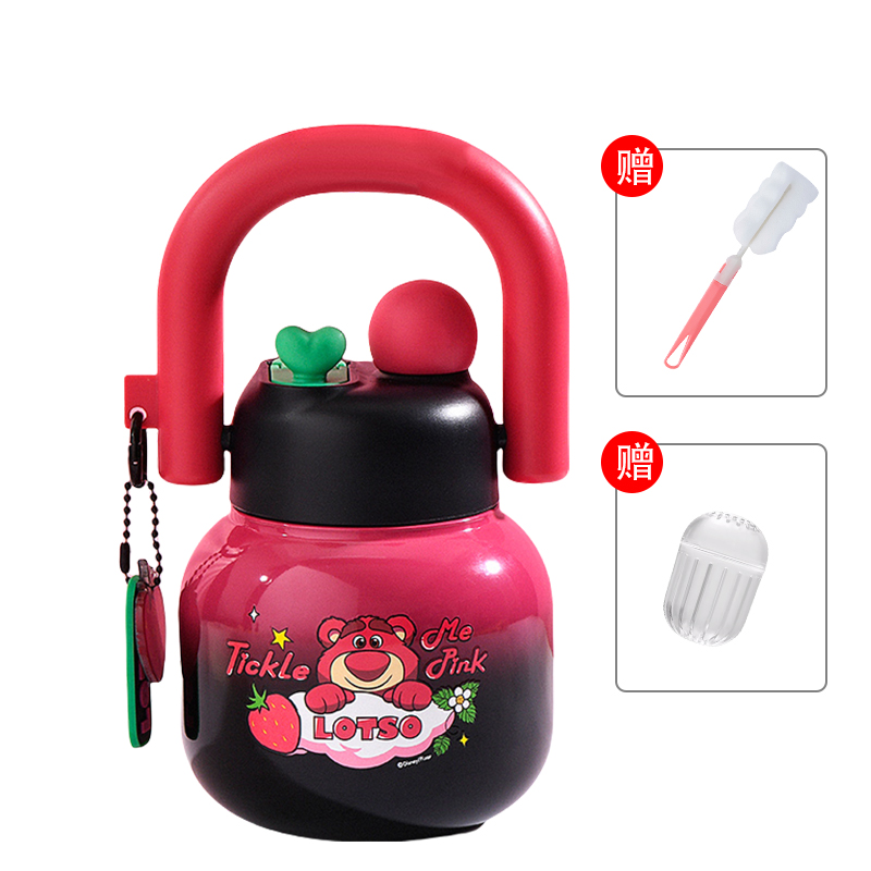 Детский термос-бутылка Strawberry Bear Disney «Big Belly Cup», Black Pink Lotso/ситечко для чая + ершик