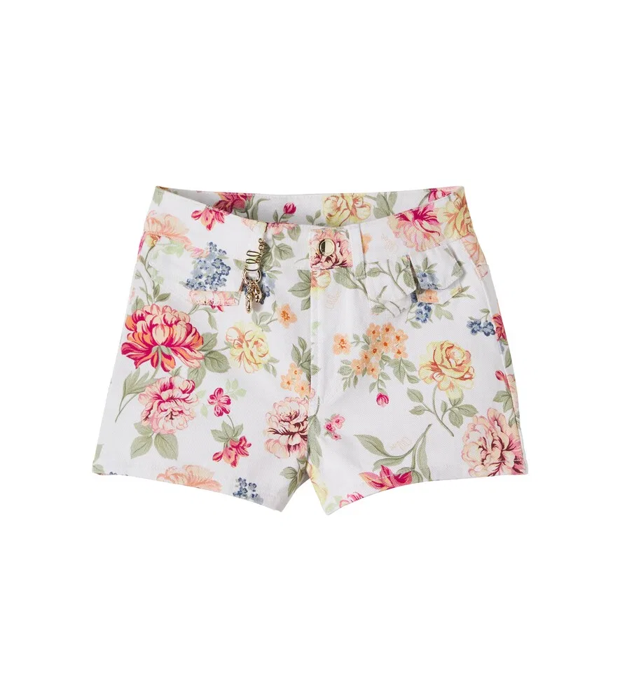 Хлопковые шорты с цветочным принтом Chloé Kids, мультиколор