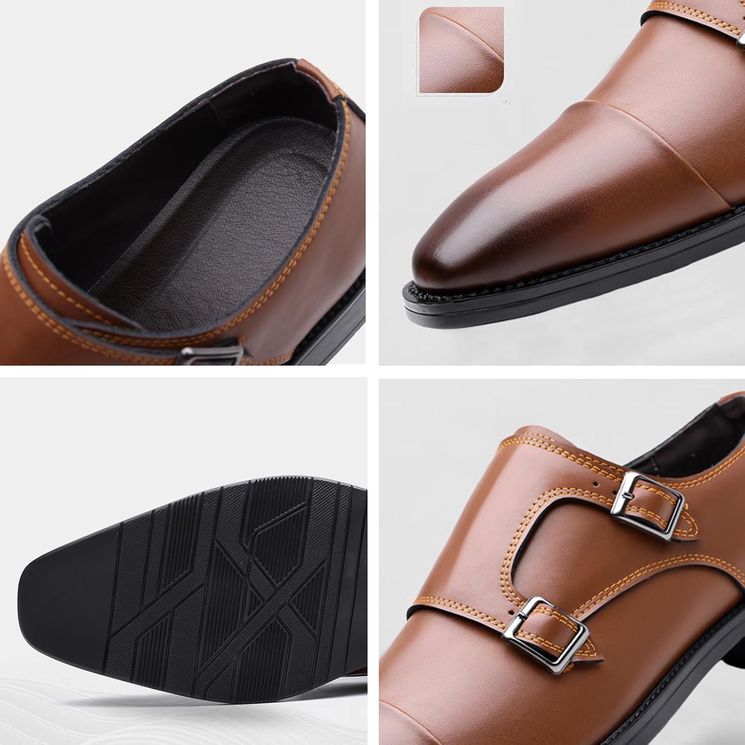 Мужские лоферы Monk Strap с классическим носком, низким каблуком, без шнуровки, для деловых встреч, свадеб, офиса и официального стиля, пенни-лоферы Nhbeoen, черный — фото 3