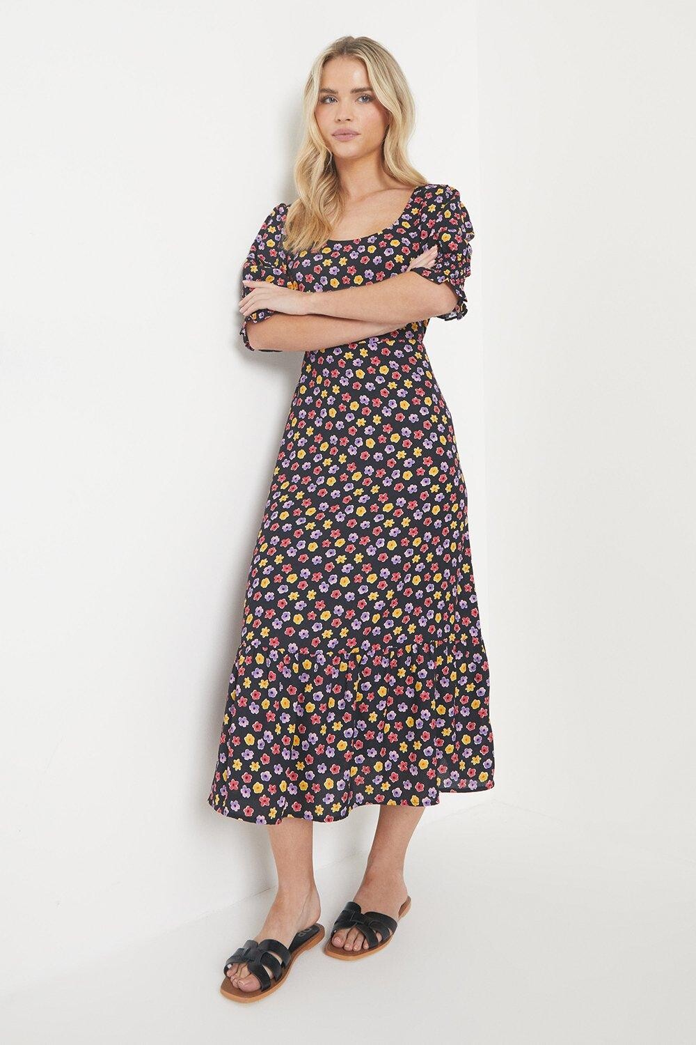

Платье миди Petite Ditsy с присборенными манжетами Dorothy Perkins, мультиколор