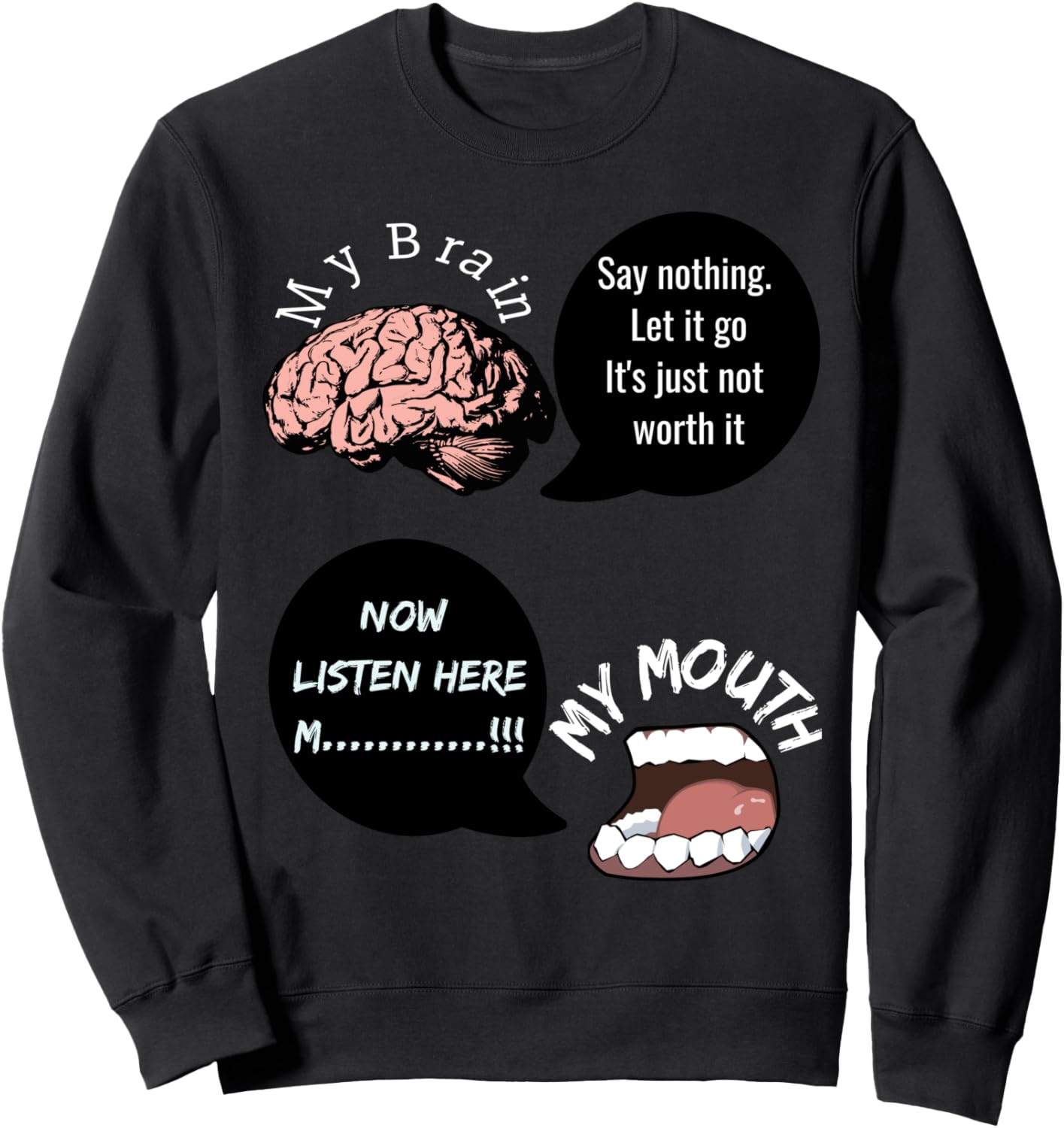 

Мозг говорит одно, а рот - другое. Забавная толстовка с дизайном Lifestyle Designs, черный