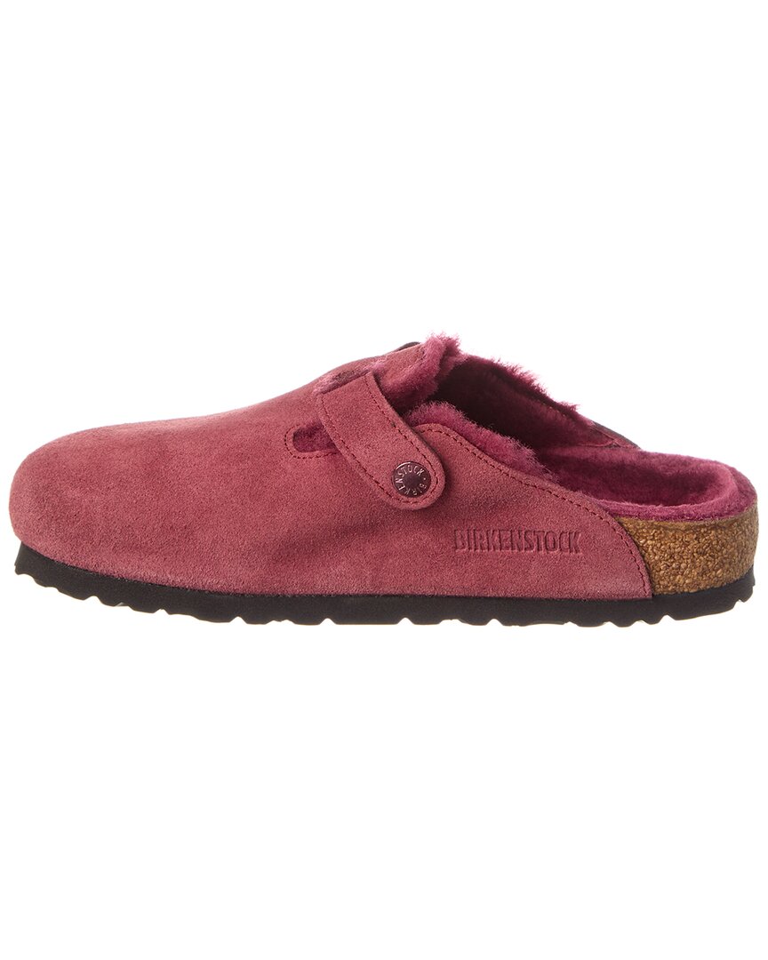 Сабо Birkenstock Boston VL из замши и овчины, бордовый — фото 2