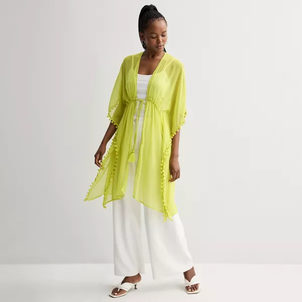 

Женский однотонный шифоновый топ с помпонами Nine West, цвет lime
