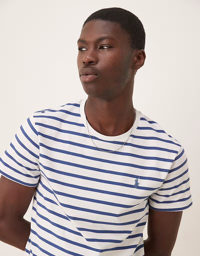 

Футболка с полосками и логотипом Polo Ralph Lauren белого/синего цвета