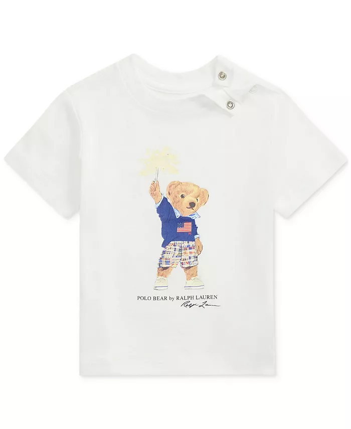 

Детская хлопковая футболка-поло с медвежонком для мальчиков Polo Ralph Lauren, белый