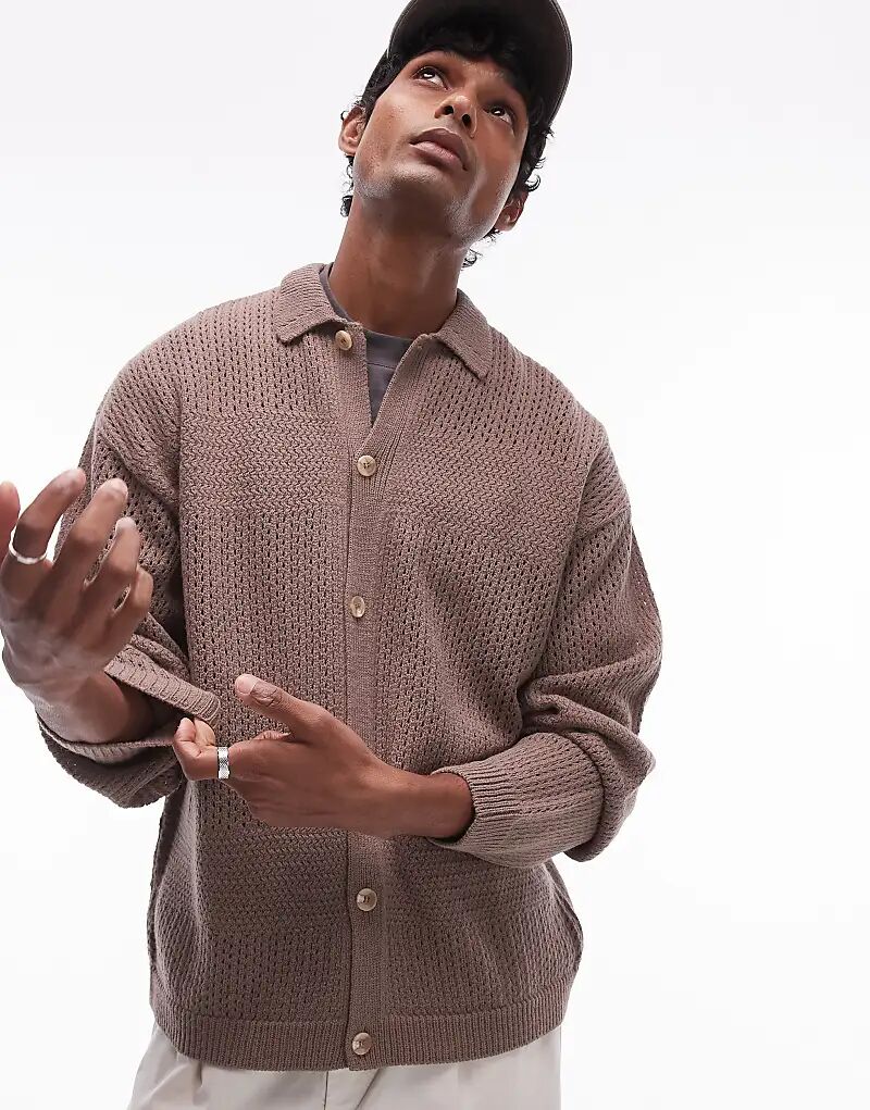

Поло с длинным рукавом и воротником revere коричневого цвета Topman