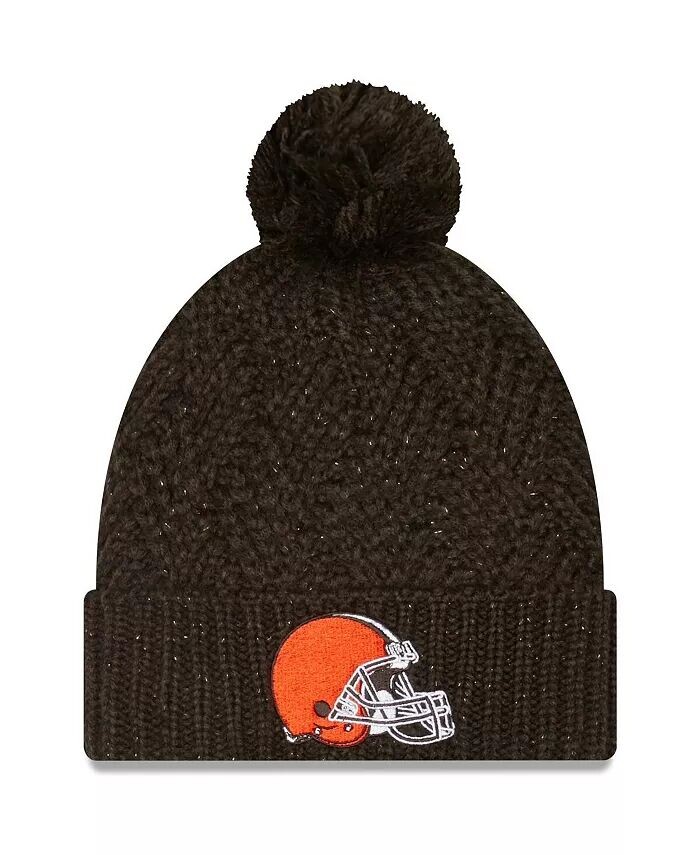 

Женская коричневая вязаная шапка Cleveland Browns Brisk с манжетами и помпоном New Era, коричневый