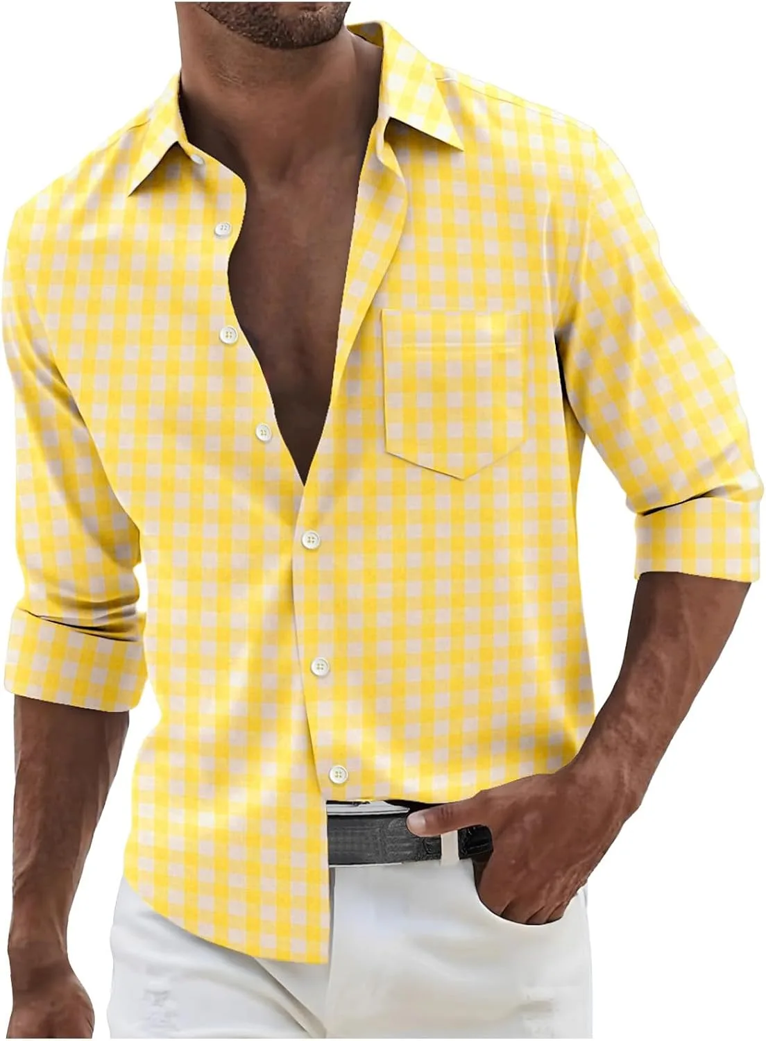 

Мужская рубашка на пуговицах casual с длинным рукавом и лацканом