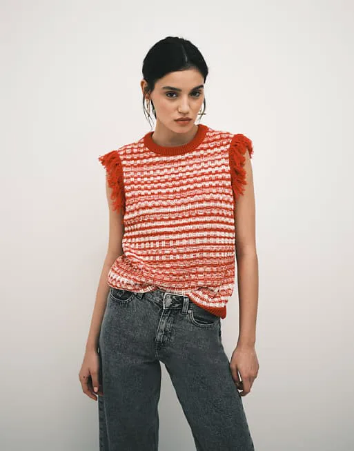 

Красный вязаный твидовый джемпер ASOS DESIGN