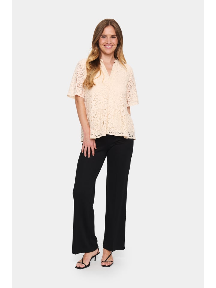 

Блузка с короткими рукавами ZannaSZ, прямого кроя, кремового цвета. SAINT TROPEZ