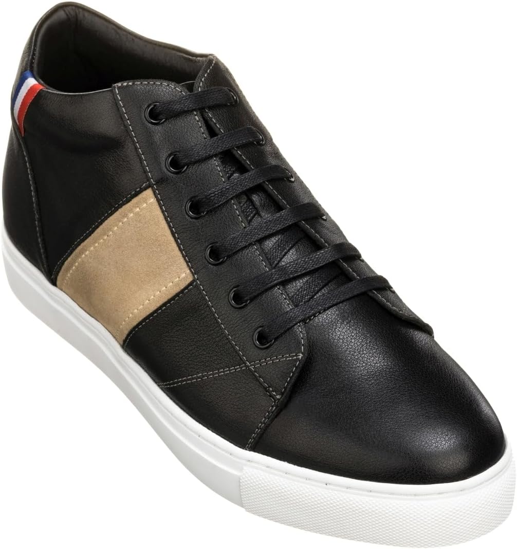 

Мужские невидимые обувные вставки для увеличения роста CALTO - Черные кожаные кроссовки средней высоты на шнуровке - Повседневная модная обувь - Увеличение роста на 7 см - K53100 - Размер 10 D(M) US