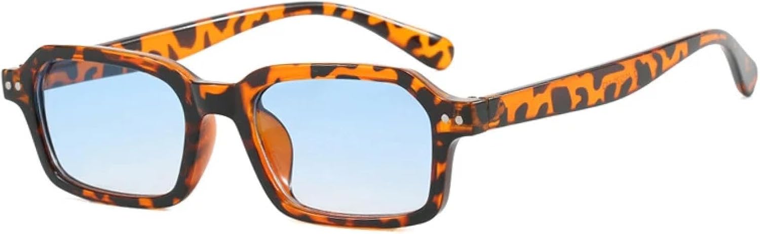 

Ретро маленькие прямоугольные солнцезащитные очки для женщин, модные, желто-синие, с защитой от УФ-излучения UV400, для мужчин, в тренде, с заклепками, в стиле панк HHZZYVY, Leopard Blue