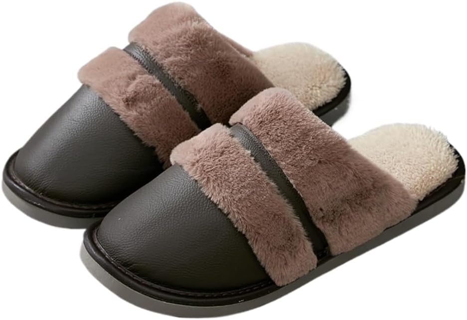 

Мужские домашние тапочки из кожи с термостежкой, противоскользящие, мягкие, теплые, пушистые, больших размеров Generic, угольный