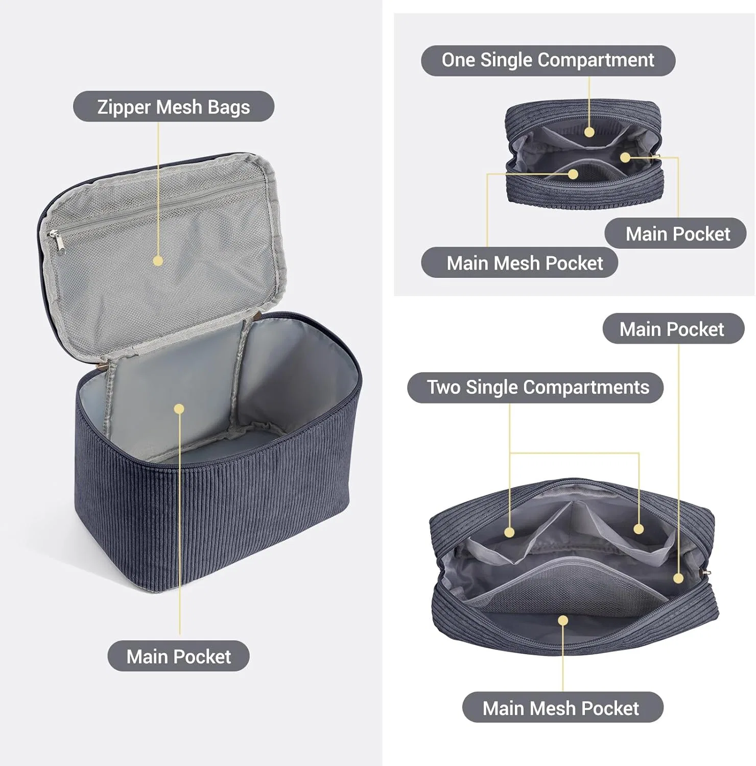 Набор женских косметичек MAGEFY из 3 штук Magefy, Grey - 3 Pack — фото 4