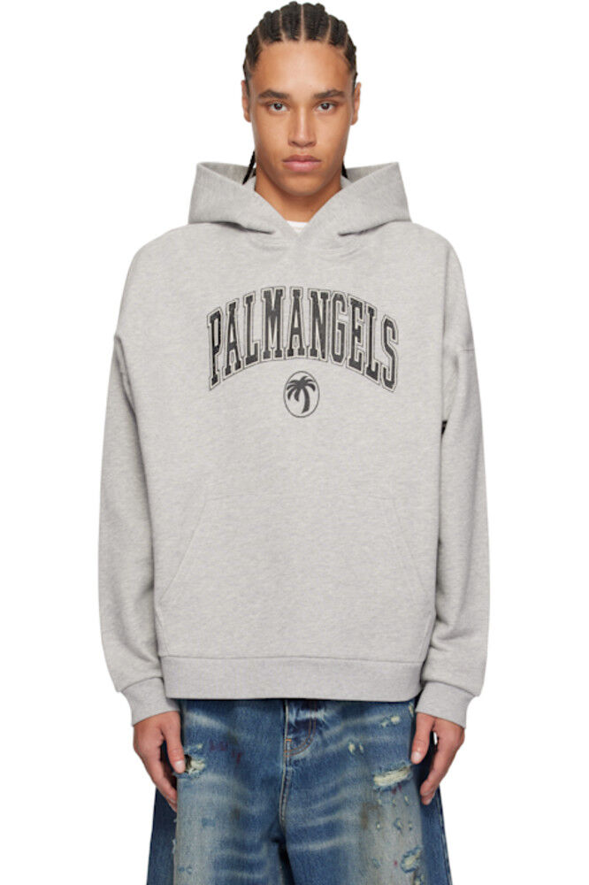 

Серая толстовка с капюшоном и логотипом колледжа Palm Angels