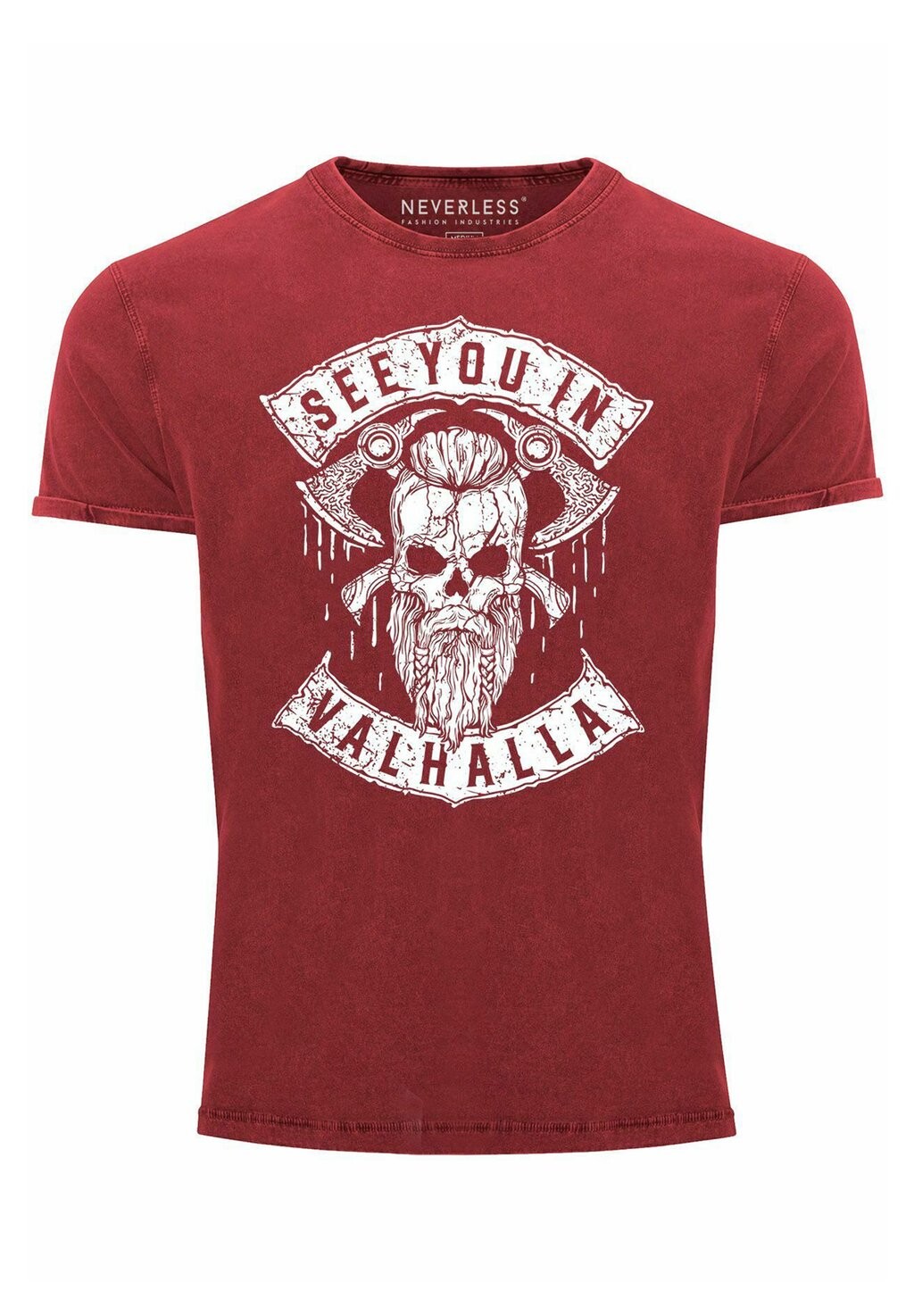 

Футболка с принтом VINTAGE SEE YOU IN VALHALLA WIKINGER TOTENKOPF SKULL Neverless, красный