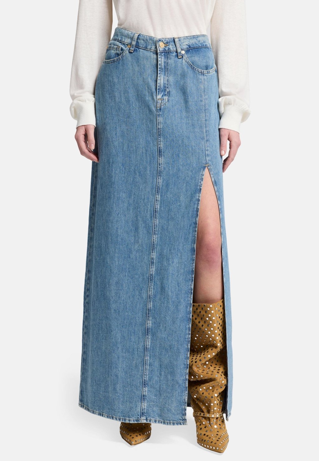 

Джинсовая юбка LONG - A-line skirt 7 for all mankind, светло-голубой