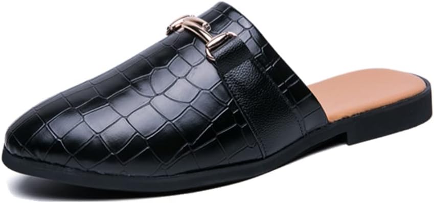 

Мужские сланцы QMFUR с открытой пяткой, кожаные шлепанцы, плоские туфли, нескользящие, закрытый носок, для дома и улицы, черный