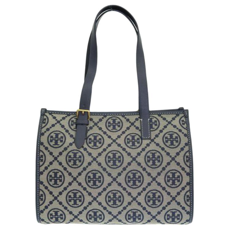 

Сумка-шоппер T Monogram из жаккардовой ткани с кожаными вставками, малая, женская, синяя TORY BURCH